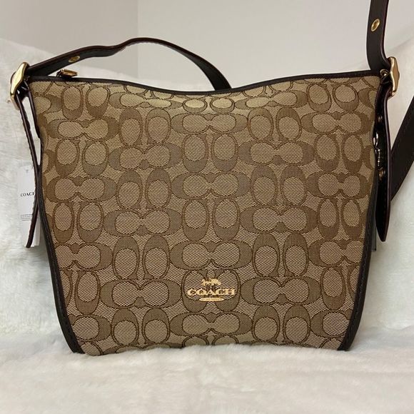 Coach Small Duflette in Signature Jacquard Li/Khaki/Brown Brand New with Tags - Picture 12 of 16